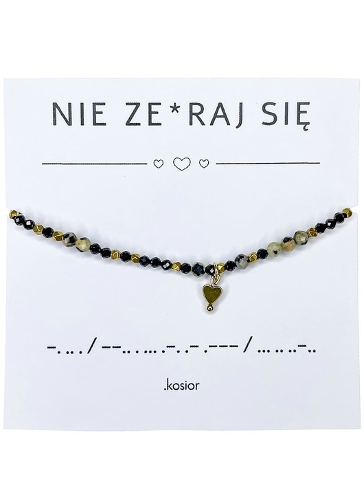 bransoletki na sznurku Bransoletka z alfabetem Morse Jaspis dalmatyński, Hematyt, Spinel