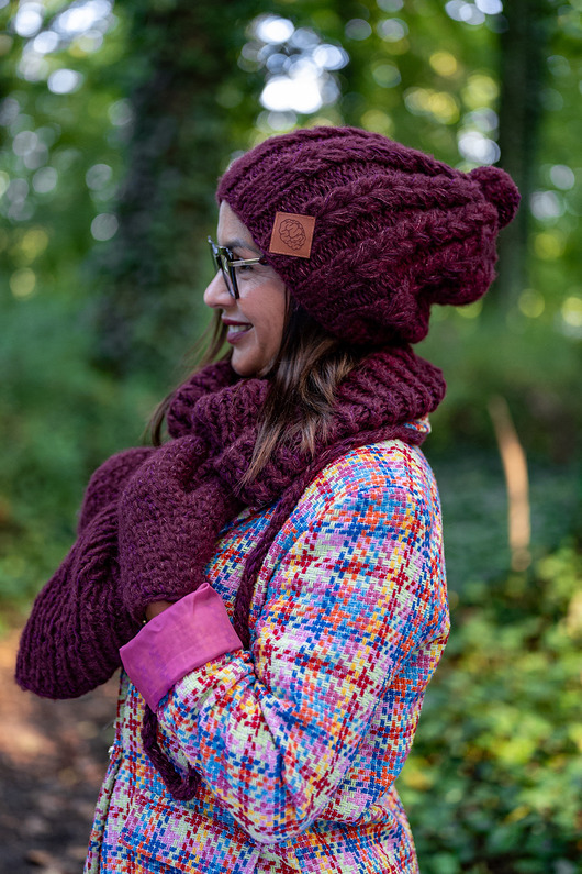 czapki damskie Czapka MERINO Smile Bordo+ podszewka JEDWAB