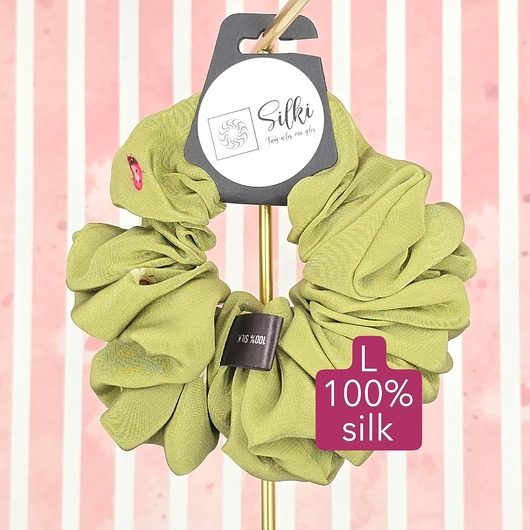 gumki do włosów L średnia gumka do włosów jedwab naturalny scrunchie zielona pistacjowa