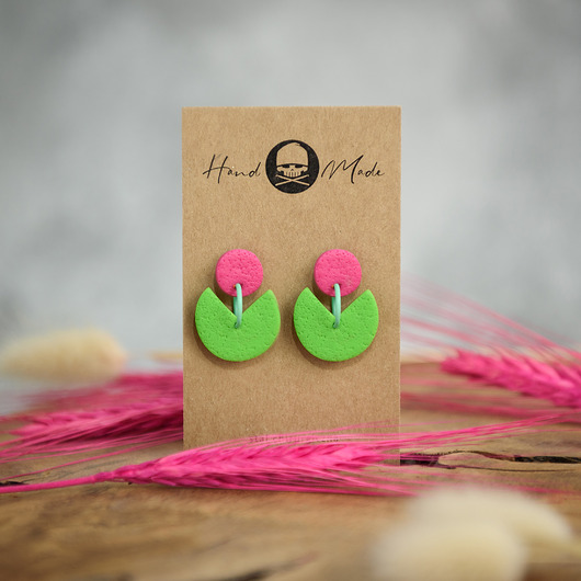 kolczyki z masy plastycznej Kolczyki Hanna - zielono-różowe