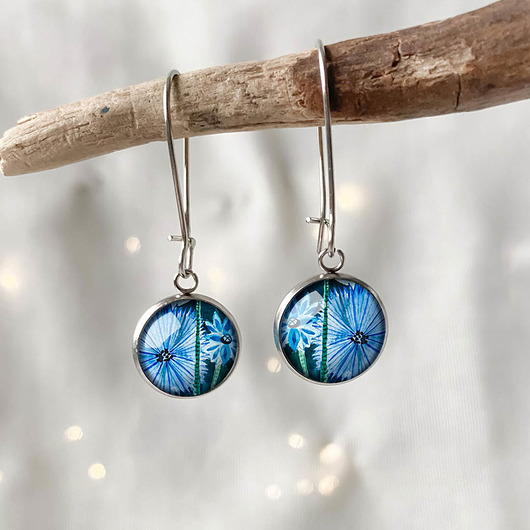 kolczyki szklane Cornflowers kolczyki długie z chabrami