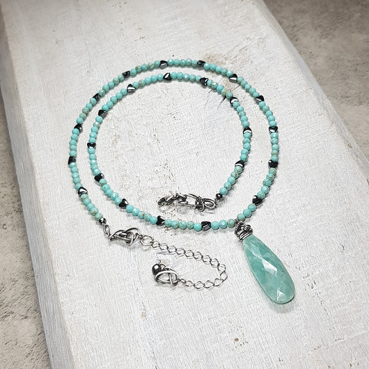 kolie Naszyjnik z amazonitem i turkusikami  s216