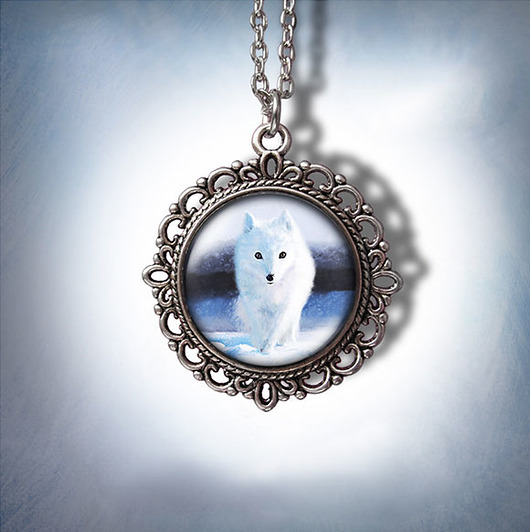 wisiory Medalion - Biały lis - romantyczny