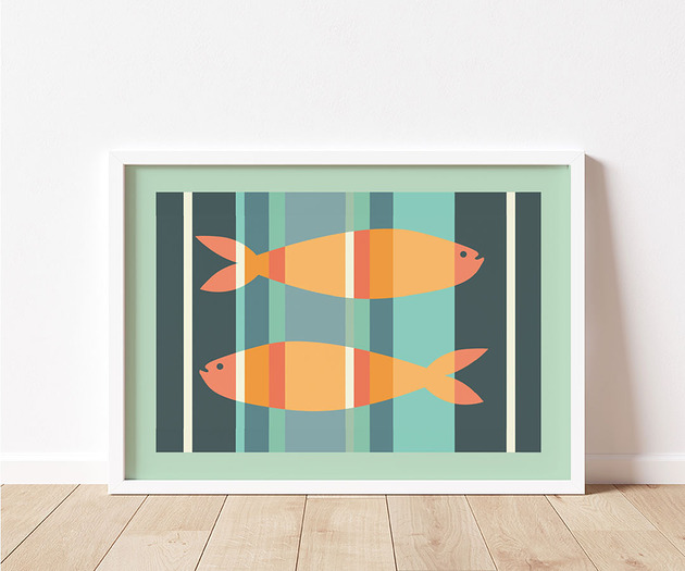 plakaty Plakat abstrakcyjny z rybkami