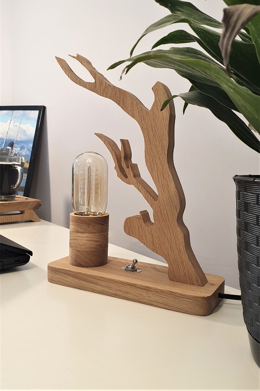 lampy stołowe Drewniana lampka nocna, biurkowa z drewna