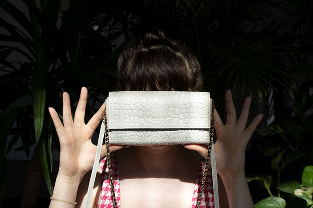 torby na ramię "All in one" torebka 4w1, kremowa skóra tłoczona na wzór krok