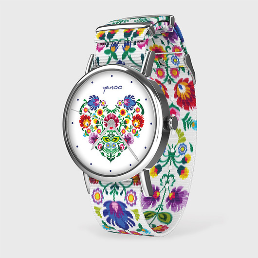 zegarki damskie Zegarek - Serce folkowe - folk biały, nato