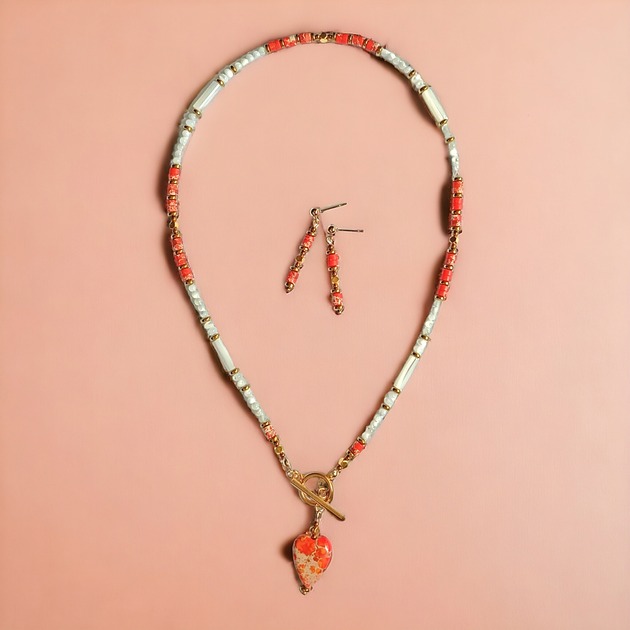 komplet biżuterii LIMITOWANY naszyjnik i kolczyki : muszla, hematyt, jaspis cesarski