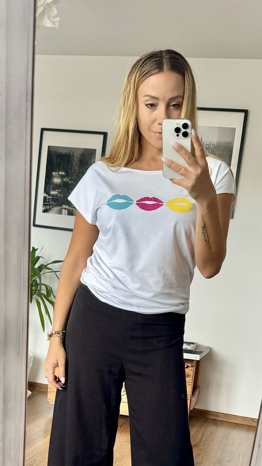 t-shirt damskie T-shirt white  LIPS color