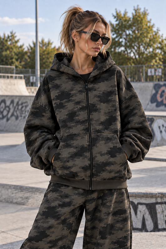 bluza z kapturem damska Bluza Hoodie Zip -Moro