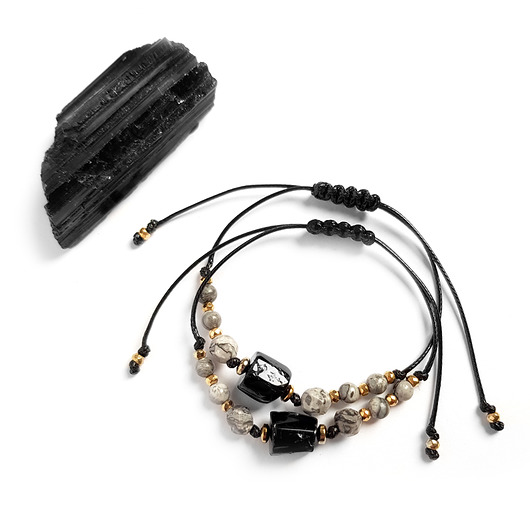 bransoletki z kamieni naturalnych Czarny turmalin, szary jaspis i hematyt bransoletka