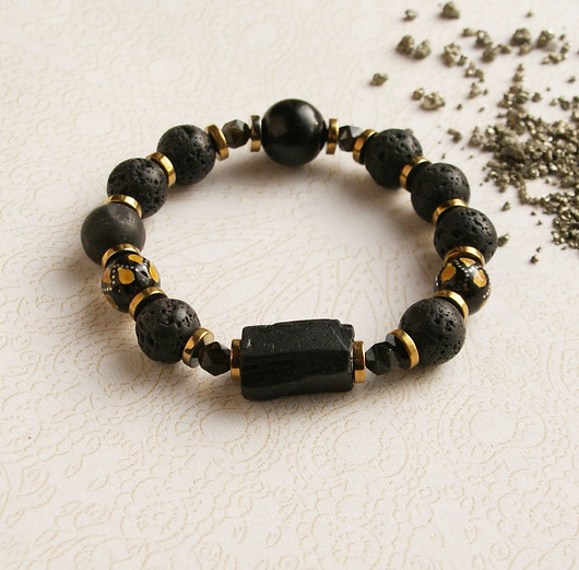 bransoletki z kamieni naturalnych OCHRONA, ENERGIA - turmalin, bursztyn inkrustowany, lawa