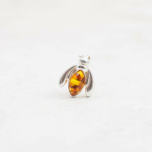 broszki Broszka Pszczoła z Bursztynu Bałtyckiego i Srebra