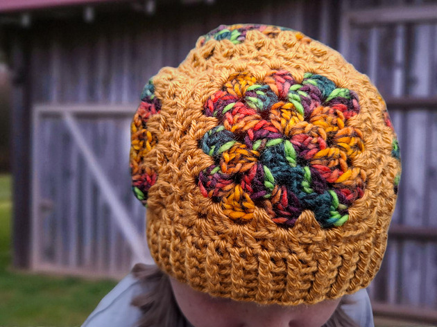 czapki damskie Szydełkowa czapka Granny Square żółty