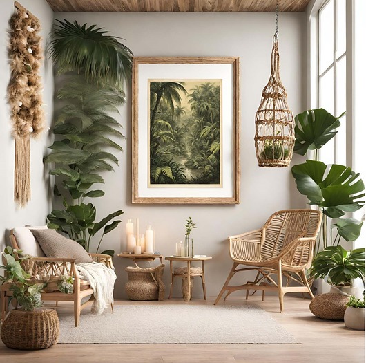 grafiki i ilustracje PLAKAT boho dżungla tropikalna liście zielone