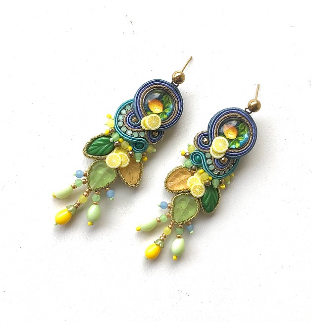 kolczyki soutache Sutaszowe kolczyki POSITANO z cytrynami