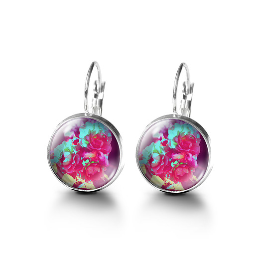 kolczyki szklane Kolczyki - Amarantowe róże