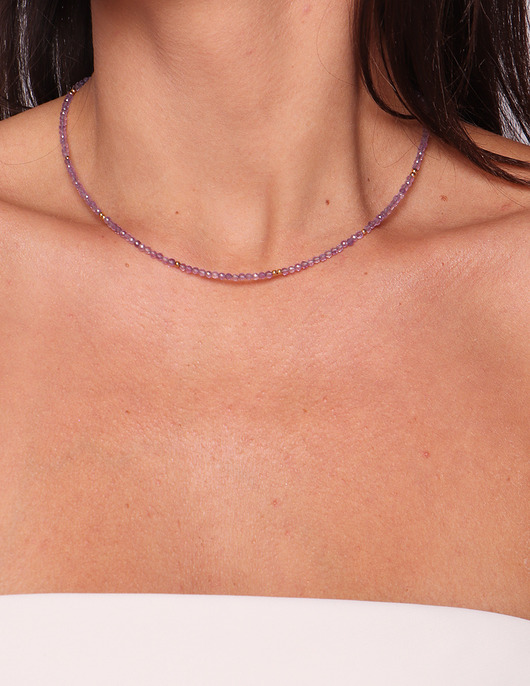 chokery Naszyjnik choker z kamieni naturalnych ametyst