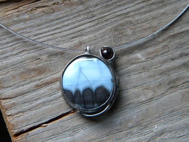 naszyjniki - inne Opal błękitny z granatem   - naszyjnik