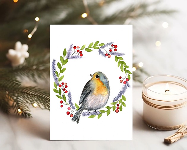 obrazy Zestaw 5 kartek świątecznych. Rudzik