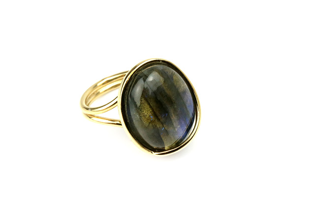 InspiRING Labradoryt Owal złoto Brazi Druse Jewelry