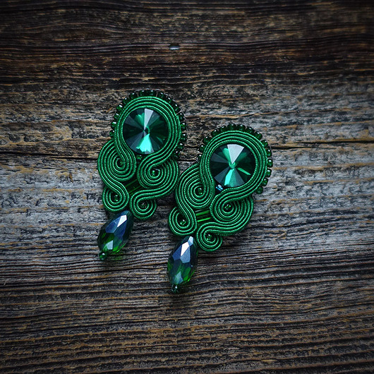 Zielone  kolczyki soutache Mró Soutache