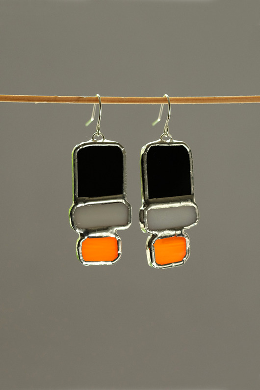 Kolczyki czarno-szaro-pomarańczowe SUNNY BeArt Handmade