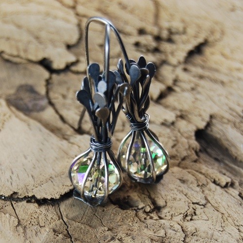 kolczyki wire wrapping Sakiewki z magicznym pyłem