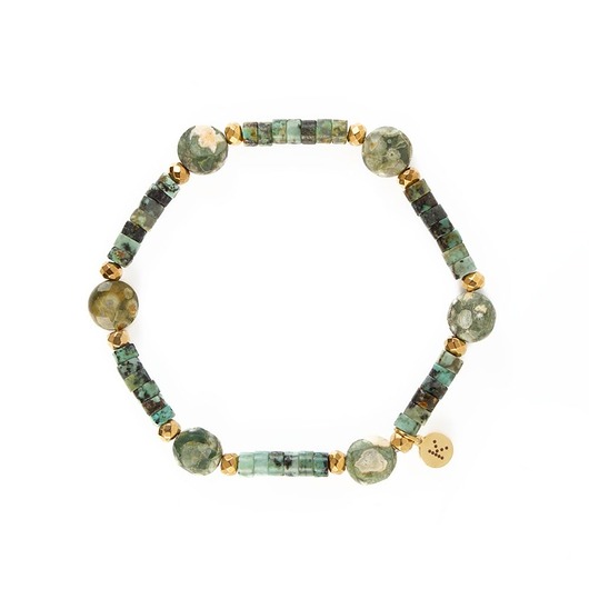 bransoletki z kamieni naturalnych Bransoletka w kolorach zielonego lasu - Wersja Pozłacana