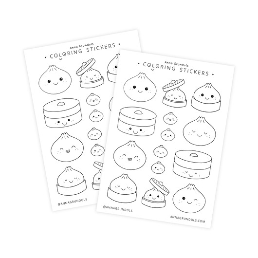 naklejki dla dzieci Naklejki do Kolorowania Urocze Pierożki Squishy Dumplings 1 Arkusz
