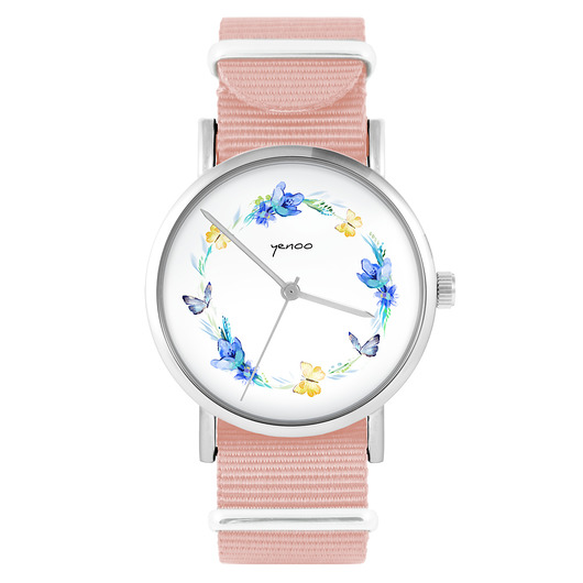 zegarki damskie Zegarek - Wianek, motyle - brzoskwiniowy róż