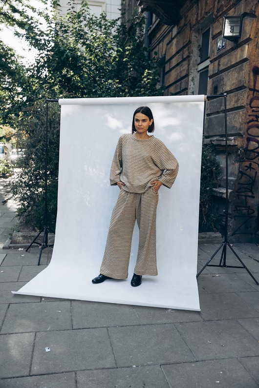bluza bez kaptura damska Ibiza, bluza w prążki z baw lny i lnu