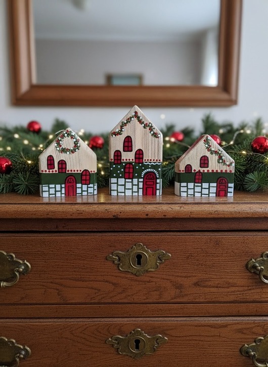 dekoracje świąteczne Zestaw drewnianych domków