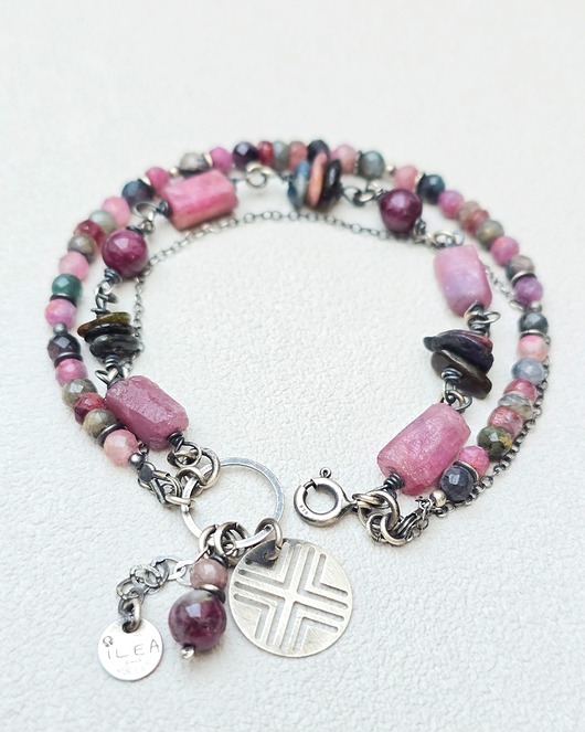 bransoletki z kamieni naturalnych 3 Rzędowa Bransoletka Geometryczne Turmaliny