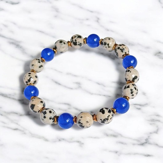 bransoletki z kamieni naturalnych JASPER collection : bransoletka na gumce : jaspis & jadeit niebieski