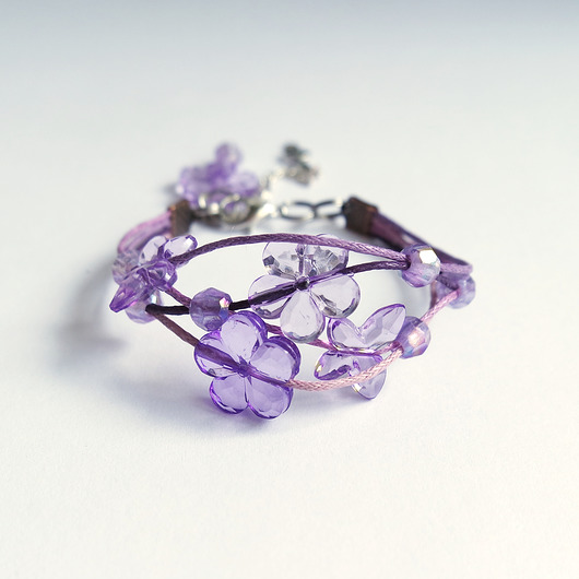 bransoletki na sznurku Bransoletka - Fioletowe motyle - sznureczki