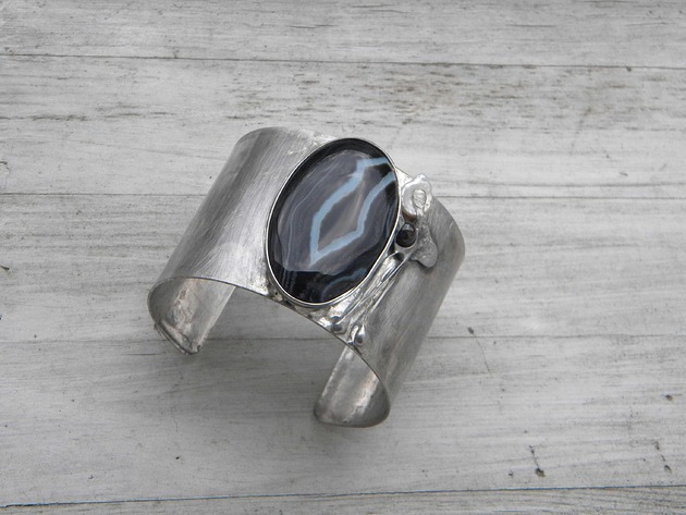 bransoletki wire wrapping Agat - perła - granat  - BRANSOLETA MANKIET - CUFF