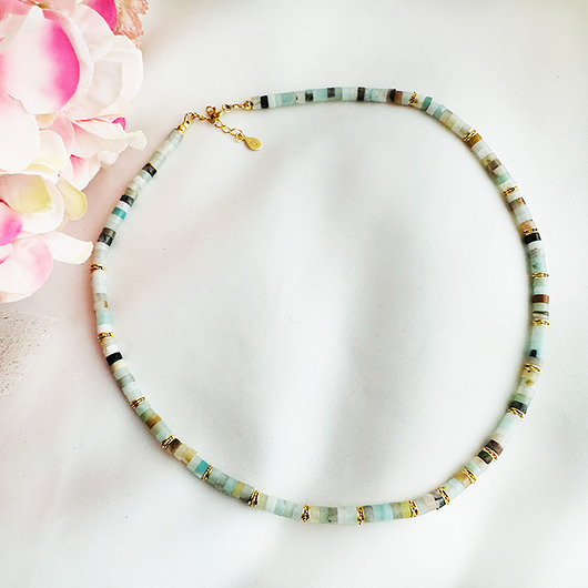 chokery Naszyjnik z kamieni , zielonkawy naszyjnik  Amazonit choker