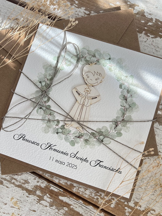 zaproszenia na komunię Eleganckie zaproszenia komunijne dla chłopca ręcznie robione