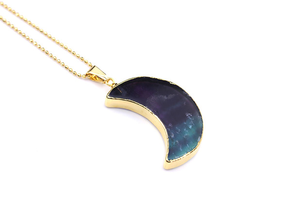 Colare Fluoryt Księżyc złoto Brazi Druse Jewelry