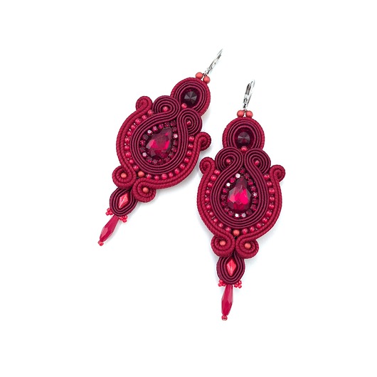 kolczyki soutache Kolczyki sutasz bordowe wieczorowe Margo eleganckie z kryształkiem