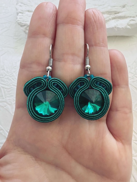 kolczyki soutache Kolczyki sutasz butelkowa zieleń
