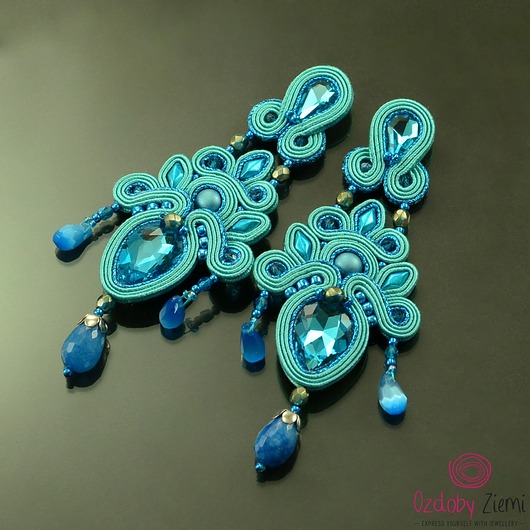kolczyki soutache Turkusowe kandelabrowe kolczyki sutasz