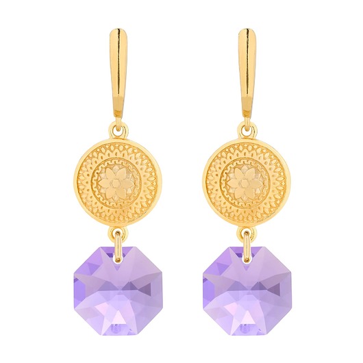 kolczyki swarovski Złote długie kolczyki z medalionami i kryształami SWAROVSKI CRYSTAL