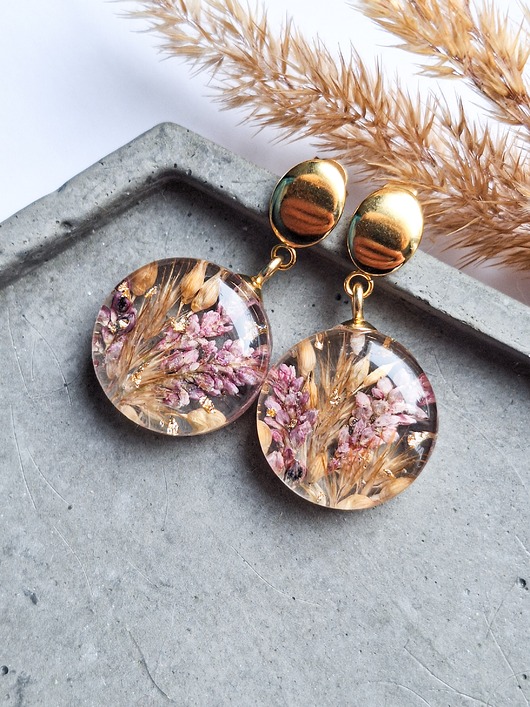 kolczyki z żywicy Kolczyki z polnymi kwiatami