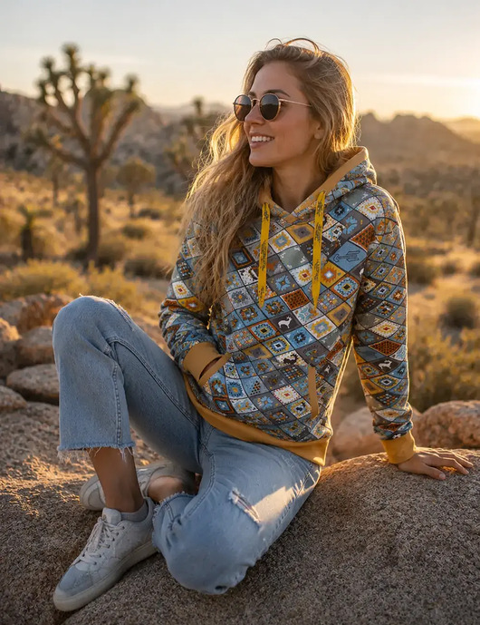 bluzy męskie Bluza kangurka "Navajo" z musztardą - unisex