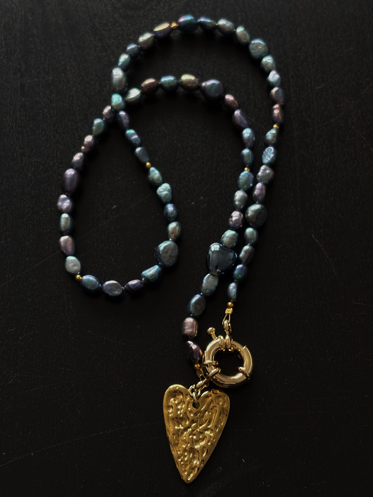 naszyjniki - inne Naszyjnik unikat Granatowe Perły