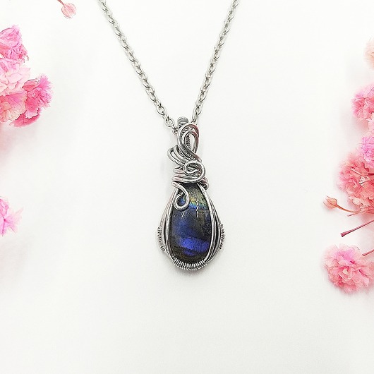 wisiory Naszyjnik Labradoryt stal chirurgiczna wisiorek handmade wirewrapping