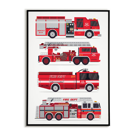 obrazy i plakaty do pokoju dziecięcego Plakat STRAŻ POŻARNA - wozy strażackie