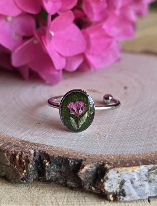 pierścionek z żywicy Wieczny kwiat pierścionek srebrny różowy prawdziwy żywica
